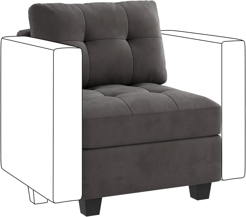 HONBAY Middle Seat Module for Velvet Modular Sectioanl Sofa, Accent Armless Chair with Storage, Grey