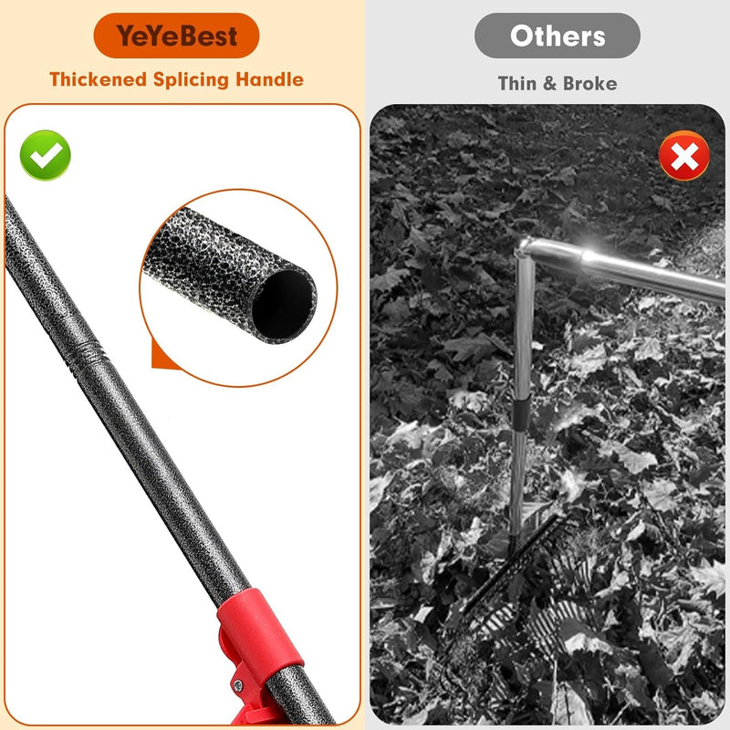 75 Inch Rake for Leaves, Adjustable Head with 18 Metal Tines Rakes for Lawn Leaf Lawn Leveling Rake Yard Tools for Picking up Leaves, Grass Clippings, Garbage Ergonomics Adjustable Handle