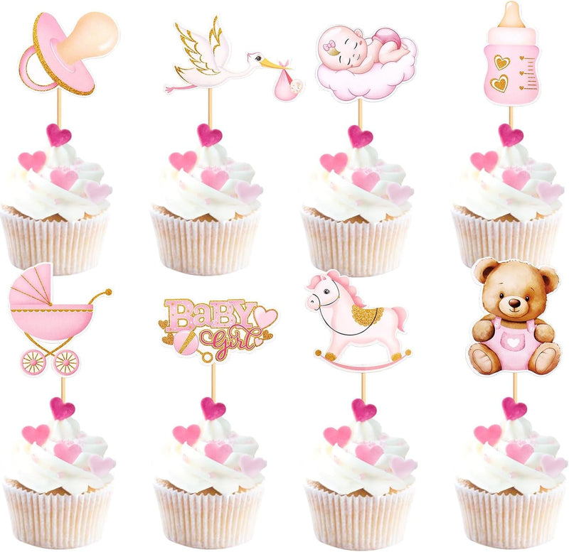 36 PCS Baby Shower Bear Cupcake Toppers Selection Baby Bear Theme Baby Shower Decorative Supplies Jungle Animal Theme Baby Shower Birthday Party Cake Decorative Supplies Blue