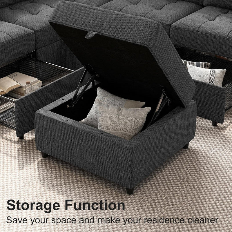 Belffin Fabric Square Storage Ottoman Module with Storage for Modular Sectional Sofa Couch Rectangular Ottoman Cube Seat Footrest Modern Dark Grey