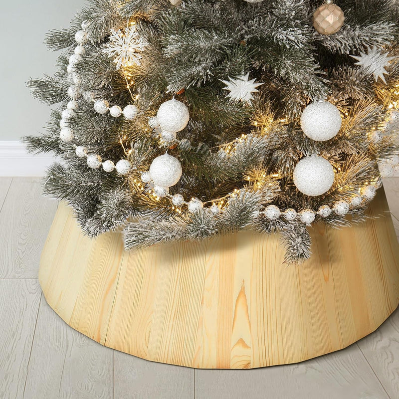 Boao Wooden Christmas Tree Collar 28'' Natural Wood Rustic Holiday Decoration Artificial Christmas Tree Stand Cover Xmas Farmhouse Tree Skirt Home Living Room Display Christmas Tree Decorations