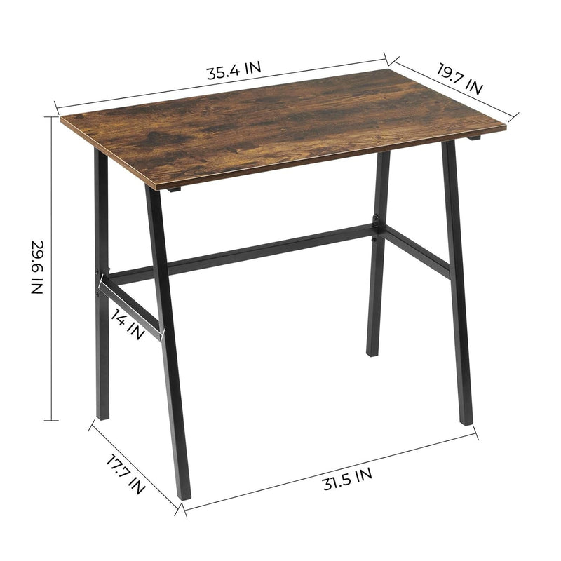 Alecono Small Computer Desk 35'' Study Writing Desk for Small Spaces Modern Simple Metal Frame Rustic Brown