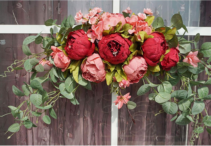 DAMEING 30 Inch Artificial Flower Swag Rose Peony Swag Arch Wreath Flowers Arrangements Wedding Table Centerpieces Door Swag for Decor