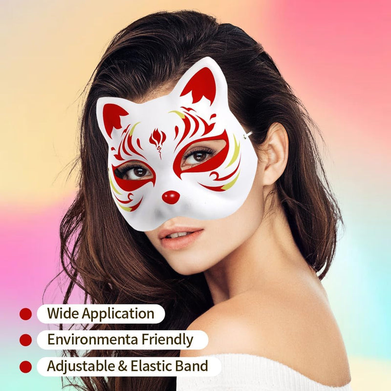 10PCS Cat Mask Therian Masks, White Paper Pulp Blank Cat Masks to Paint Blank Animal Dress up Masks DIY White Masks Half for Masquerade Halloween Kids Cosplay Masks Costume Party Favors