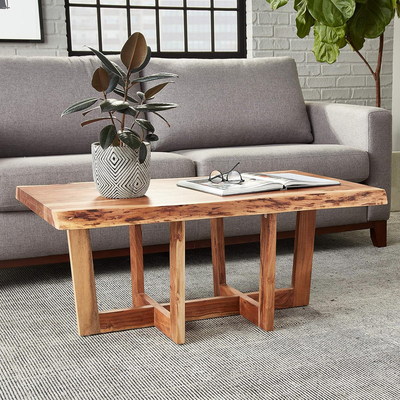 Alaterre Furniture Berkshire Live Edge Solid Wood 42 Inch Coffee Table, Natural