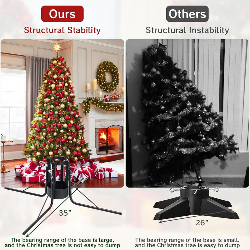 Christmas Tree Stand for Real Trees - Suitable for 1.5 to 4.3 Inch Tree Trunks, Providing Stable Support for up to 7 Feet of Christmas Trees, Secure Detachable Metal Christmas Tree Base