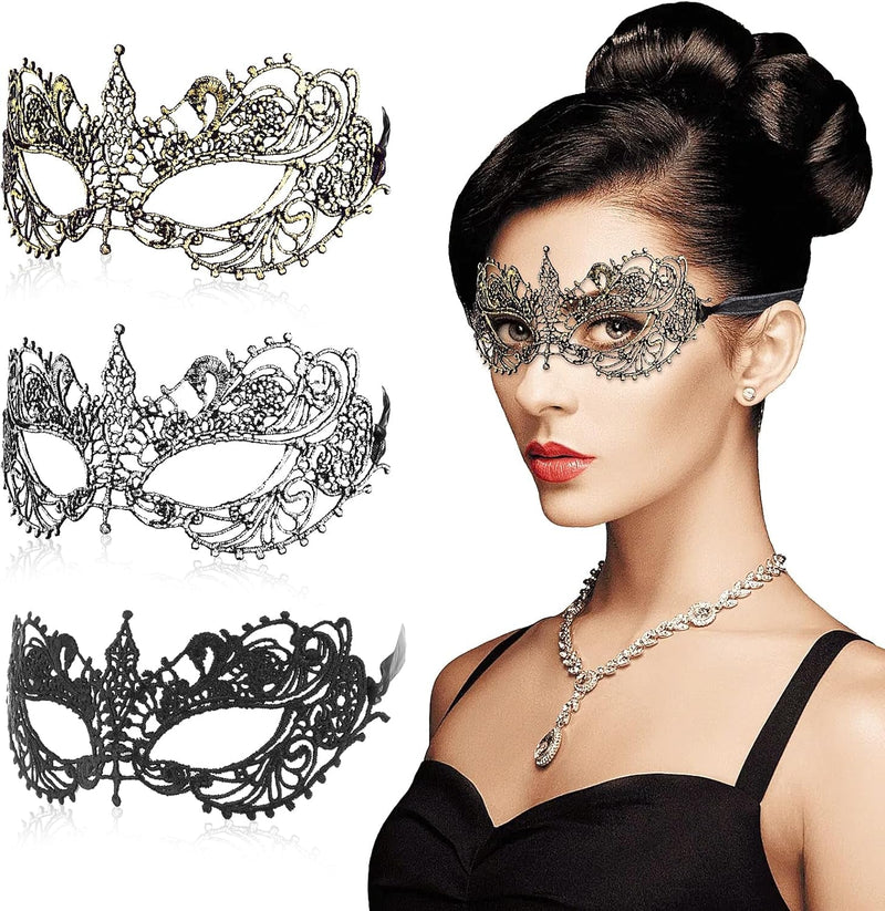 3 Pieces Masquerade Mask for Women, Fancy Dress Masks Lace Face Mask Venetian Masks Mardi Gras Masks, Lace Mask for Ball Party Venetian Masquerade Costume Halloween Masquerade Party