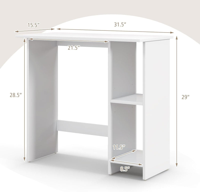 COSTWAY 31.5” Space Saving White Writing Desk, Modern Home Office Computer Workstation with Adjustable Shelf, Compact PC Table with Storage for Small Spaces/Bedroom/Dorm Rooms