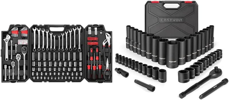 Eastvolt 248 Pieces Mechanics Tool Set, General Purpose Mixed Sockets and Wrenches, Hand Tool Set Auto Repair Tool Kit with Storage Case (EVHT24801)