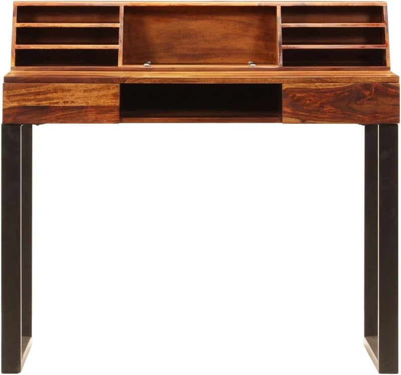Desk 43.3"X19.7"X37" Solid Sheesham Wood and Steel, Office Desks & Workstations, Study Desk, Dressing Table, Desk Table for Study, Bedroom, Office