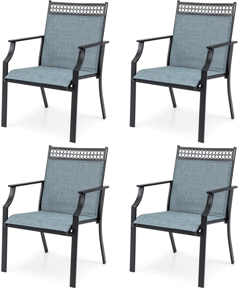 Giantex Patio Chairs Set of 2, Outdoor Chairs with All Weather Fabric, High Backrest, Armrests, Heavy Duty Metal Armchair, outside Dining Chairs for Porch Lawn Garden Yard Pool (Blue & Black)