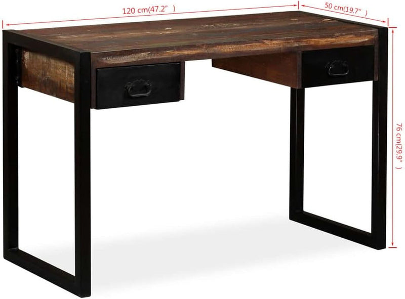 Desk with 2 Drawers Solid Reclaimed Wood 47.2"X19.7"X29.9", Office Desks & Workstations, Study Desk, Dressing Table, Desk Table for Study, Bedroom, Office