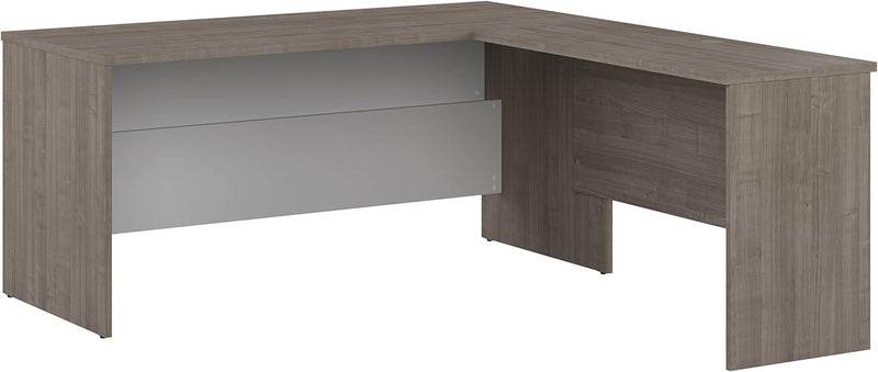 Bestar Ridgeley L Shaped Desk, 65W, Silver Maple & Pure White