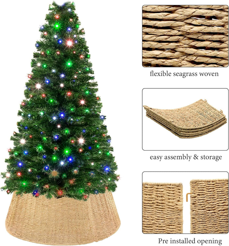 5Piece Christmas Tree Collar,28" Holiday Rattan Tree Skirt for Christmas Decoration,Tree Stand Base Cover,Christmas Tree Ring,Christmas Tree Basket Base Box for Home, Living Room