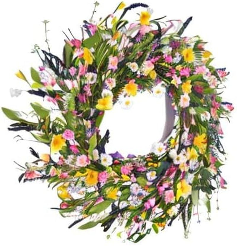 24Inch Artificial Daisy Flower Wreath -Spring Floral Wreath Fake Flower Wreath Spring/Summer Wreath for Front Door Home Decor