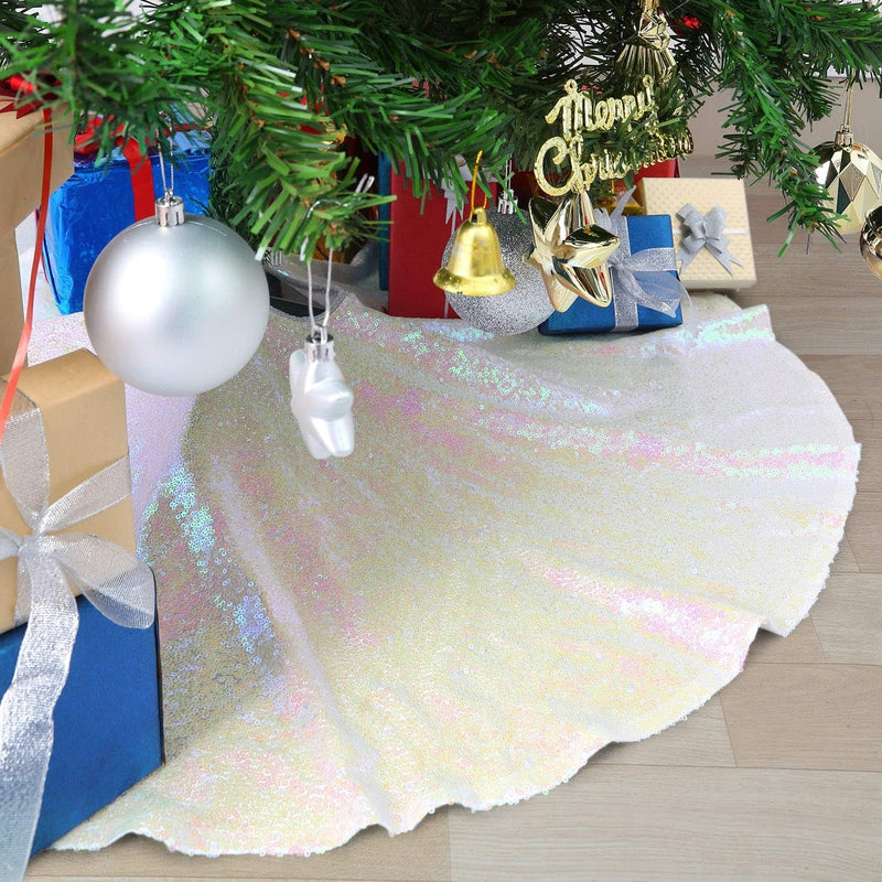 48 Inch Gold Xmas Tree Skirt Christmas Decorations Sequin Tree Skirt Cover New Year Party Indoor Holiday Tree Ornaments