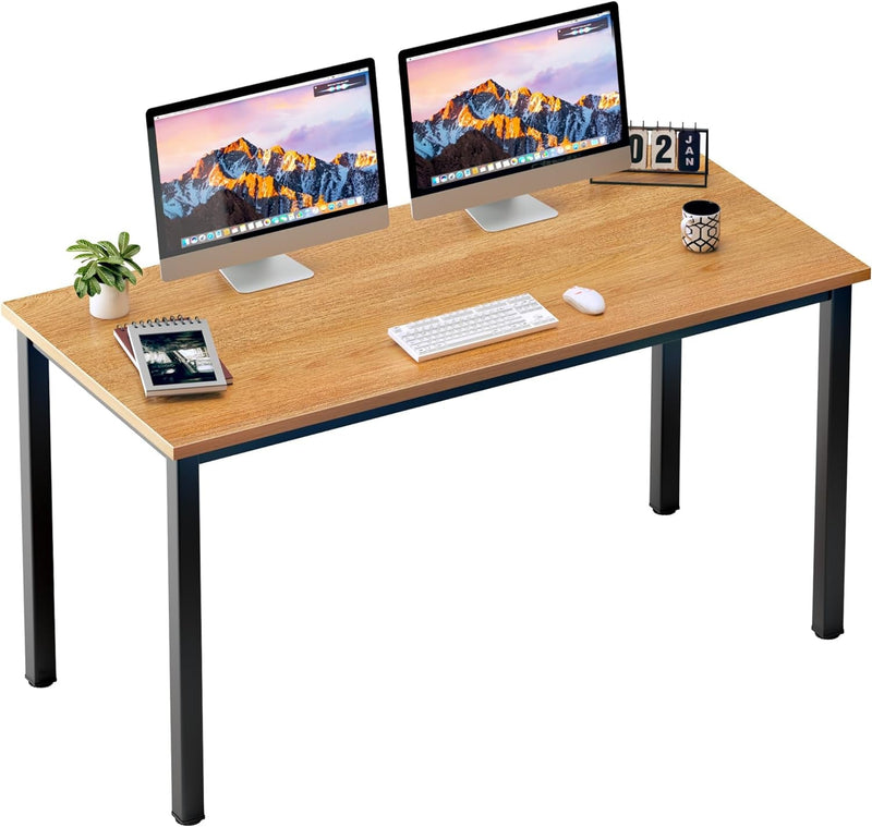 Dlandhome Large Computer Desk Office Desk 63 Inch, Modern Simple Workstation Business Furniture for Home Office, Retro Black