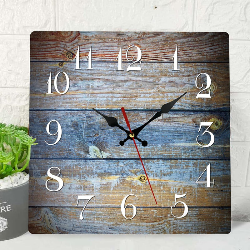 Artsocket Wooden Wall Clock Silent Non-Ticking, Green Blue Grey Teal Abstract Painting Gray Square Rustic Coastal Wall Clocks Decor for Home Kitchen Living Room Office, Battery Operated(12 Inch)