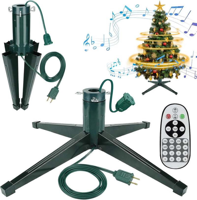 360° Rotating Christmas Tree Stand - Christmas Tree Spinner with Music, Stable Artificial Tree Stands Base Holder for up to 8Ft 100Lb Xmas Trees