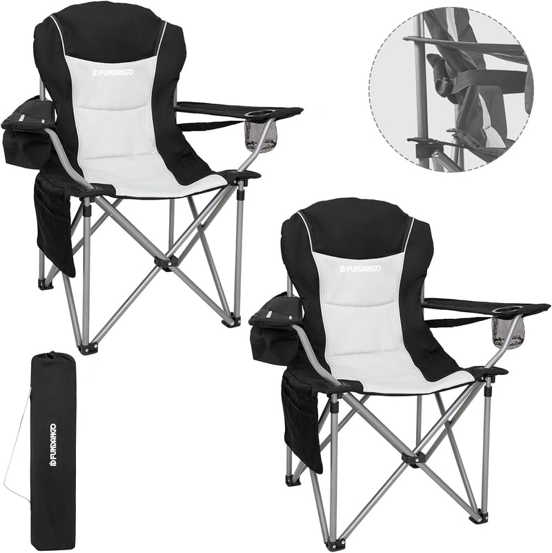 2 Pack Camping Chairs for Adults Oversized Folding Camp Chair High Back Padded Camp Chairs with Lumbar Back Support for Camp Outdoor Beach Yard Backyard Lawn…