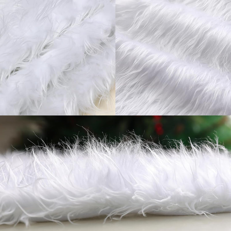 31 Inch White Christmas Tree Skirt, Fur Tree Skirt Snowy White Plush Velvet Wool-Like Chirstmas Tree Skirt Holiday Party Decoration for Merry Christmas Xmas Party Supplies