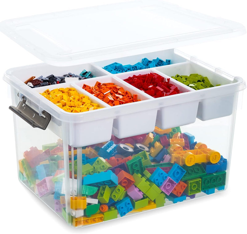 Citylife 17 QT Plastic Storage Box with Removable Tray Craft Organizers and Storage Clear Storage Container for Organizing Bead, Tool, Sewing, Playdoh