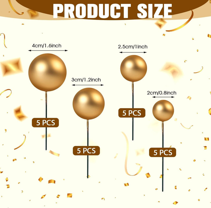 20Pcs Gold Balls for Cakes round Gold Cake Balls Mini Ball Cake Toppers Foam Cake Balls Decorations Balloon Cupcake Toppers Ball Shaped Cake Insert Topper for Wedding Birthday Cake Decoration Supplies