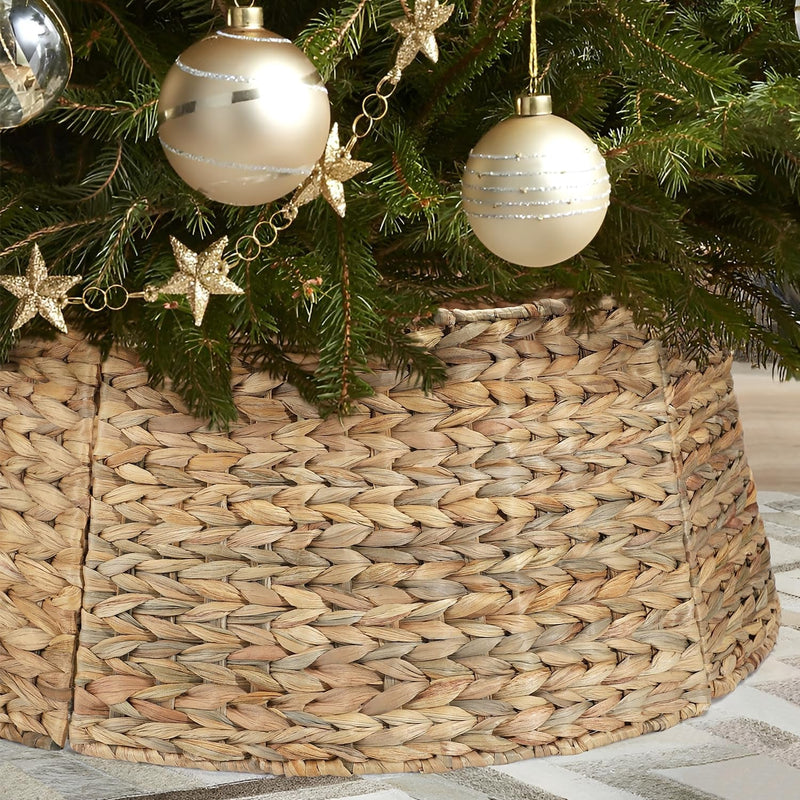 5-Piece Rattan Christmas Tree Collar - 26" Rustic Farmhouse Tree Skirt- Xmas Tree Base Cover for Christmas Decoration- Woven Holiday Tree Ring Accessory for Home, Living Room (Natural)