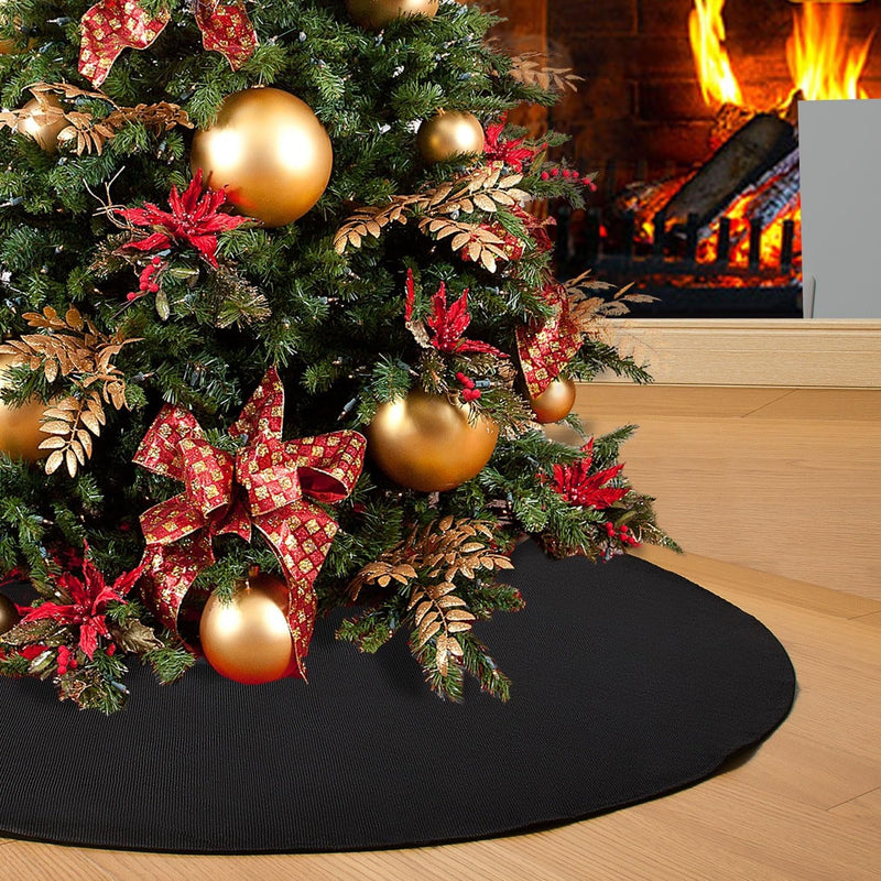 Black Christmas Tree Skirt 30 Inches Small Double Layers Soft Burlap Tree Skirt for Christmas Halloween Holiday Home Decorations