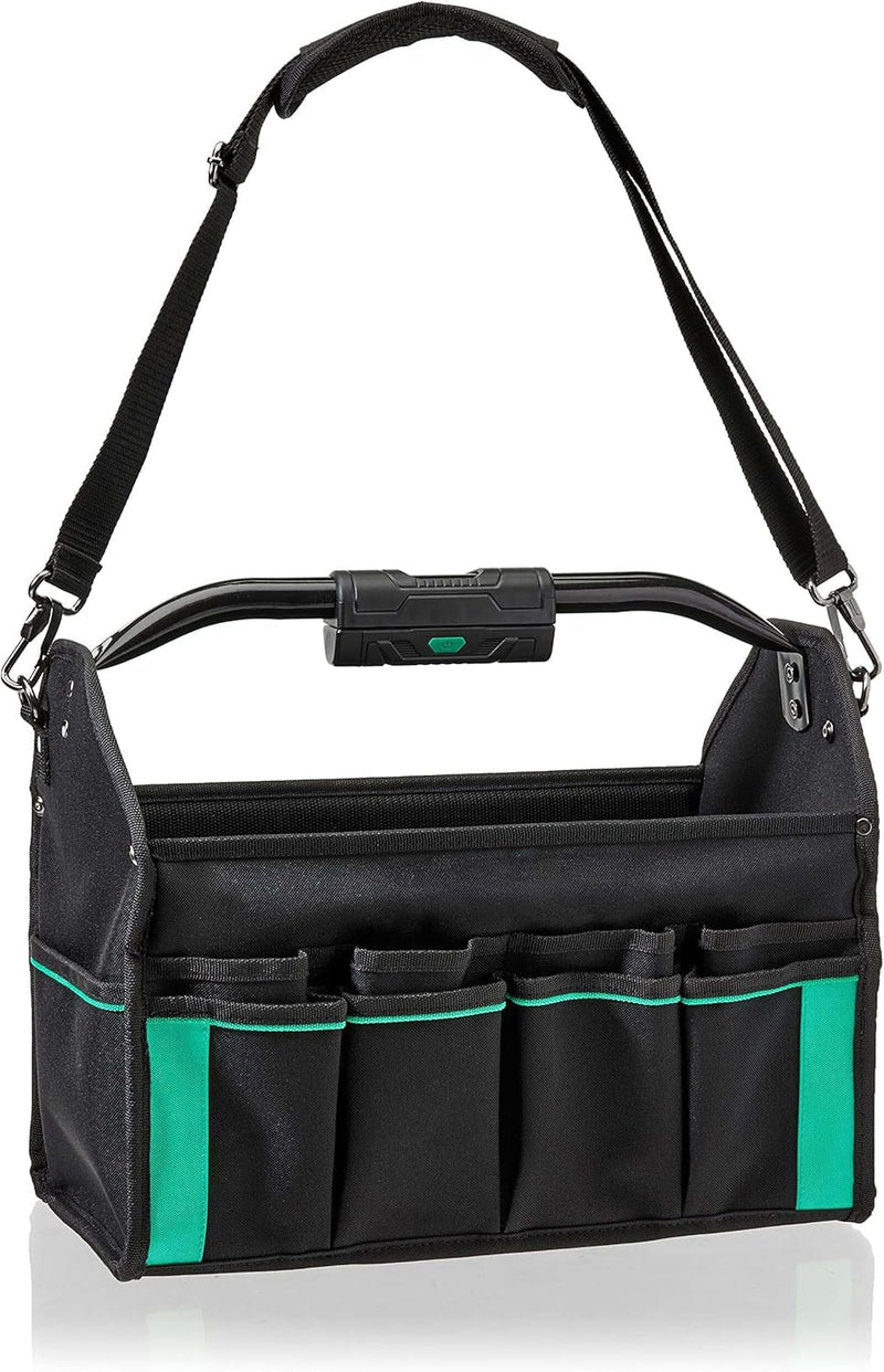 Amazon Basics Lighted Tools Bag with Carry Handle, 30 Pockets, Tool Tote, Black(Previously Denali Brand)