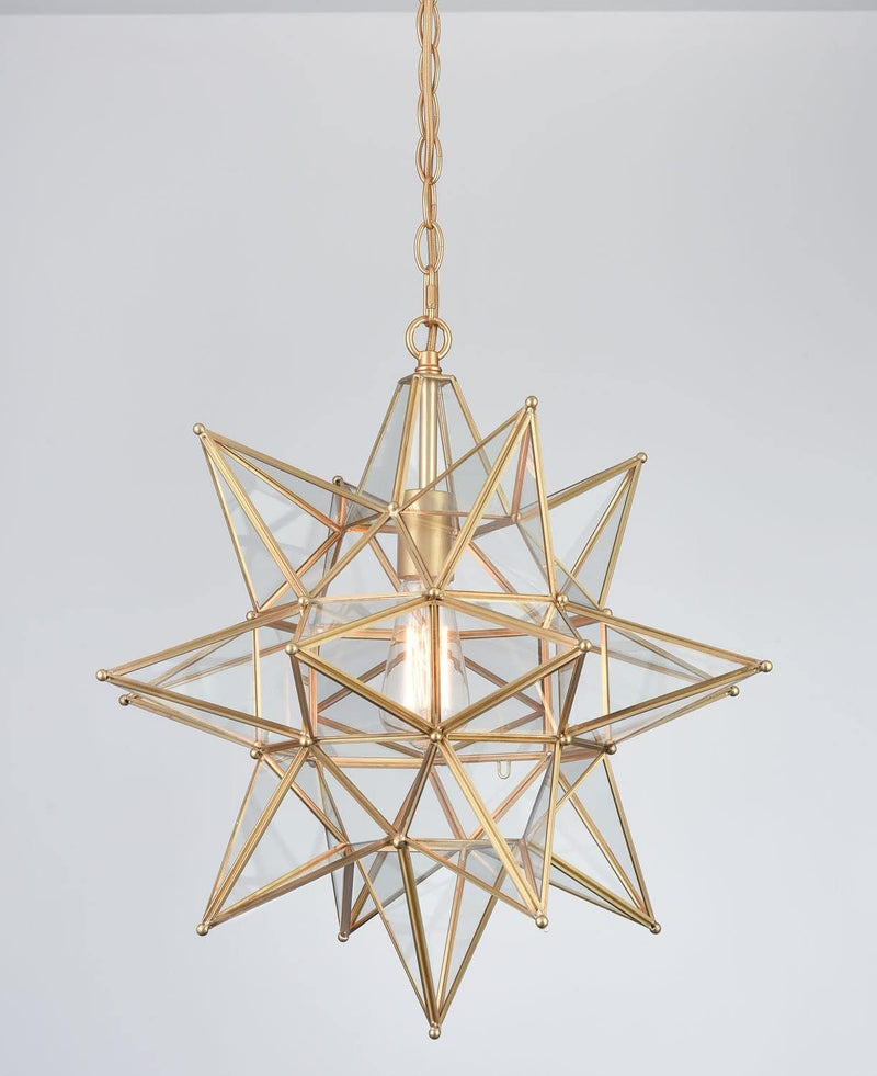 DIRYZON 16“ Modern Moravian Star Pendant Light,Boho Black Pendant Light Fixture,Clear Glass Adjustable Chain