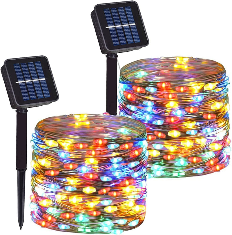 2 Pack 100 LED Solar Powered Copper Wire String Lights Outdoor, Waterproof, 8 Modes Fairy Lights for Garden, Patio, Party, Yard, Christmas (Warm White)
