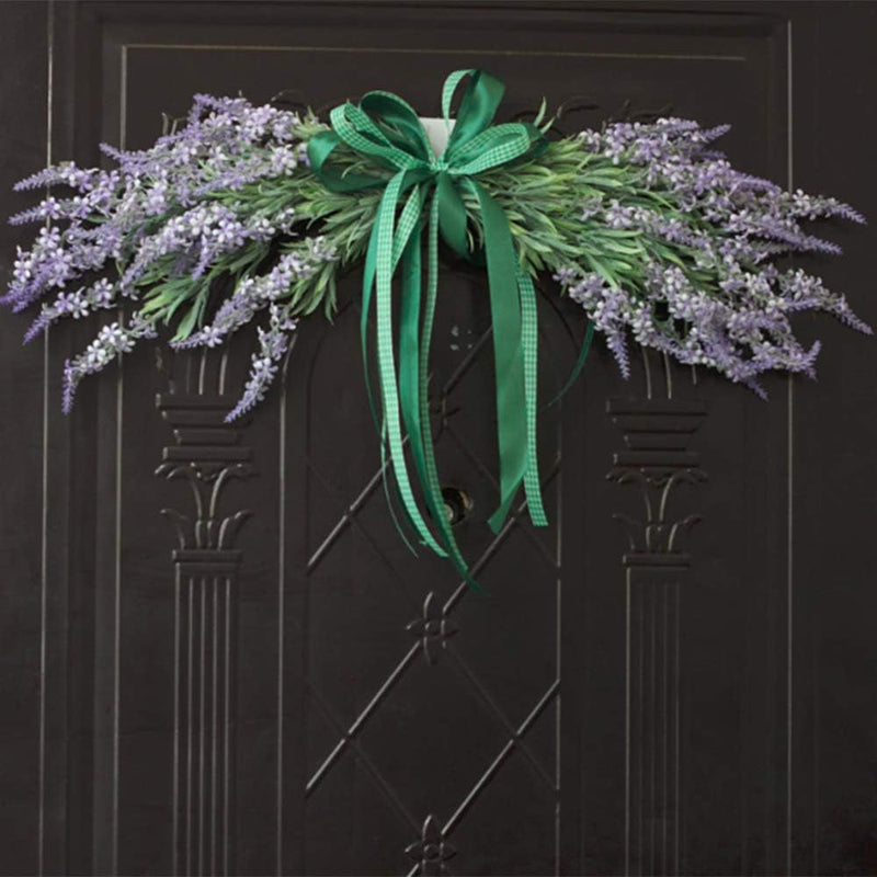 Artificial Lavender Flower Swag,21.6 Inch Simulation Lavender Flowers Swag Garland Wreath with Green Ribbon for Home Front Door/Wedding Table Centerpieces