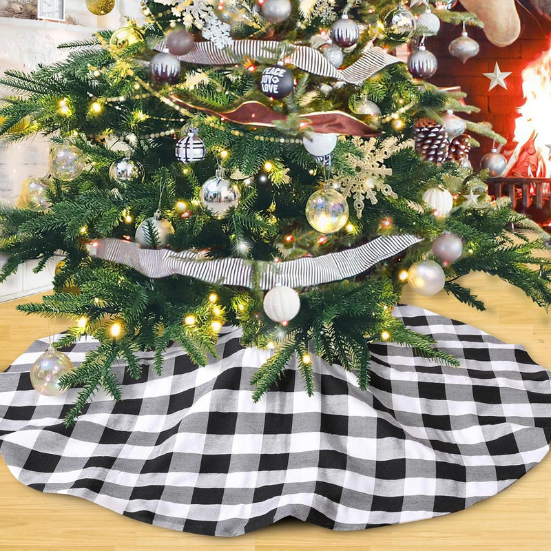 Christmas Tree Skirt 24 Inch Mini Black and Red Plaid Tree Skirt Farmhouse Christmas Ornaments New Year Holiday Decorations