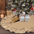 Burlap Halloween Tree Skirt, Buffalo Plaid Christmas Tree Skirt with Double-Deck Ruffle Border, 48'' Black and White Farmhouse Christmas Decoration for Rustic Fall Xmas Tree Ornaments