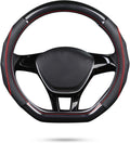 Ergocar Car Steering Wheel Cover Non-Slip Car Steering Wheel Protector Sport D-Shape Carbon Fiber & First Layer Cowhide Universal for Diameter 38Cm(15") (D-Black-Red)