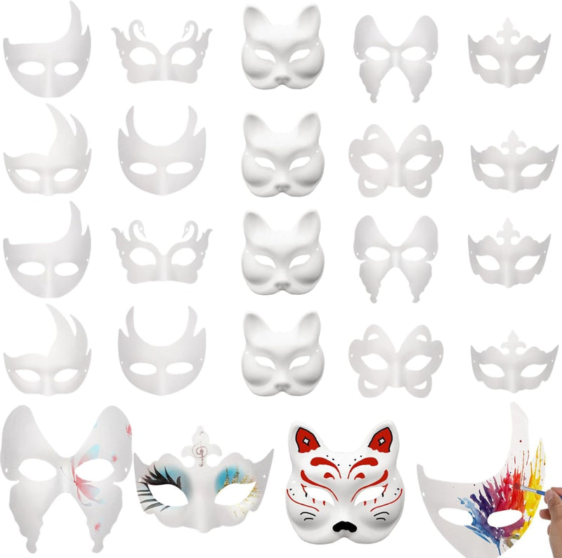 50PCS Unpainted Paper Mache Masks, DIY Blank Masquerade Masks, White Half Face Paper Mache Masks for Halloween Parties