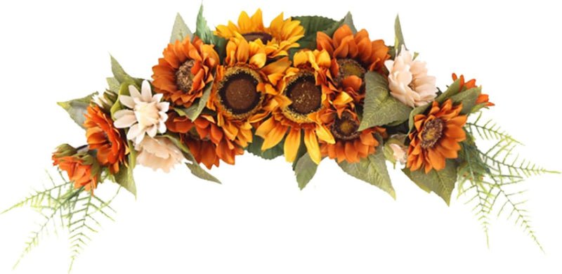 Autumn Flower Swag with Sunflower Garland,23.6Inch Hanging Floral Swag Wedding Arch Wreath for Halloween,Thanksgiving,Christmas Centrepiece(210719Xy02-3