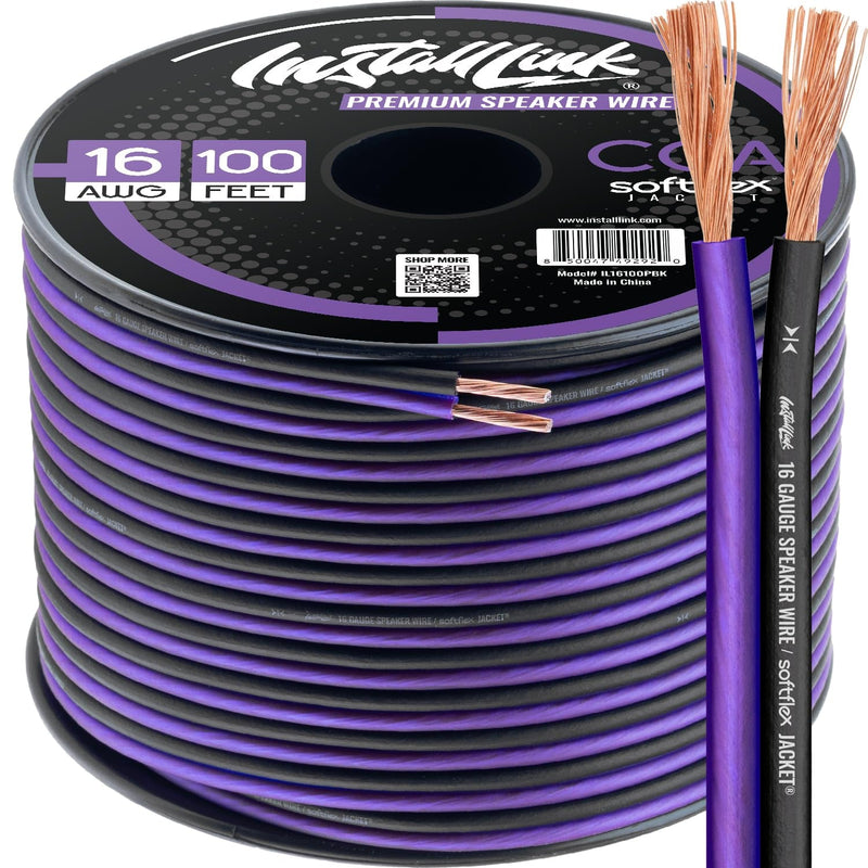 16 AWG Gauge Speaker Wire Cable Stereo, Car or Home Theater, CCA (100 Feet) by Install Link