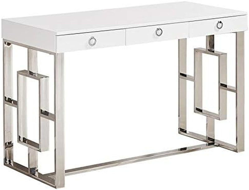 Best Master Furniture Brooks Contemporary 3-Drawer Writing Desk, Silver