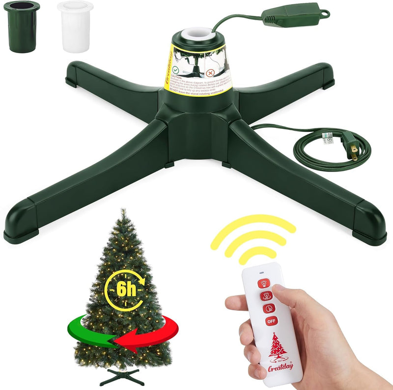 GREATDAY Rotating Christmas Tree Stand with Remote Control,Six-Hour Timer Function,360-Degree Rotating Christmas Tree Stand,Up to 7.5Ft and 80 Pounds Artificial Tree,With 3 Settings Trunk Diameter