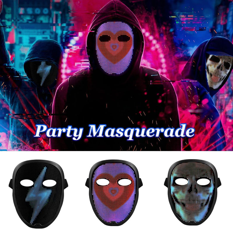 BAISEMAIN LED Face Mask for Party LED Transforming Face Mask LED Light up Mask Face Transforming Mask Costume Cosplay Party