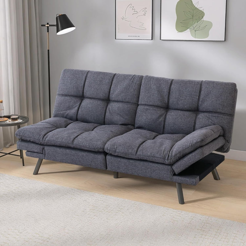 Bed,Futon Couch with Armrests Small Sleeper Sofas, Standard Grey