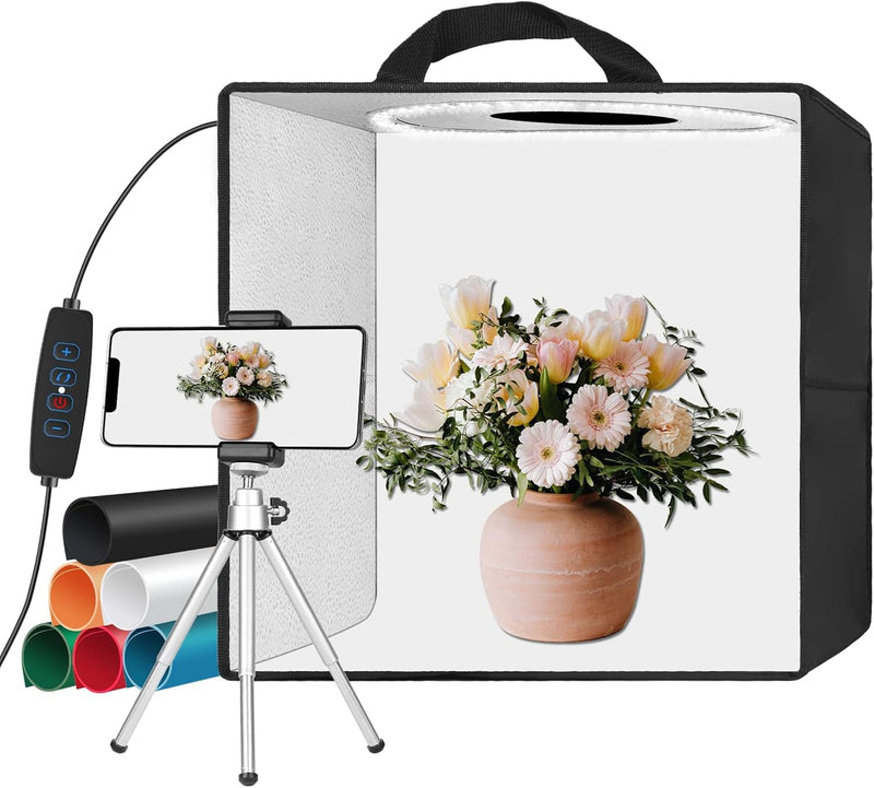 EMART Light Box Photography-12X12In Product Photo Studio Lightbox with 120 LED Lights, 6 Color Backdrops, 4 Reflection Boards, 1 Diffuser Cloth and 1 Phone Tripod Holder