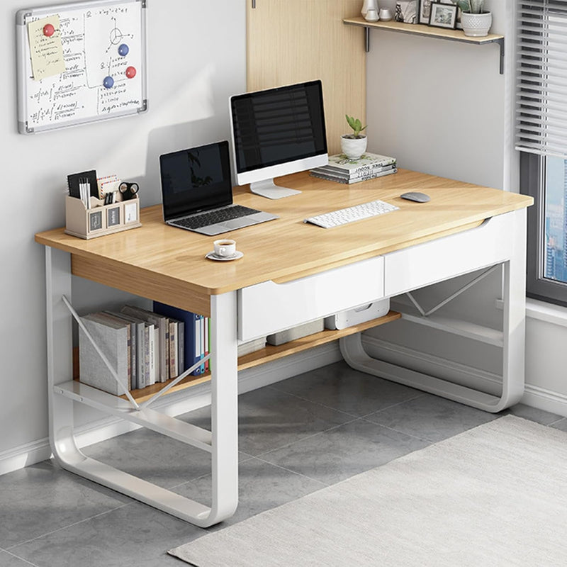 Computer Desk with Storage-Shelves and Drawers, Modern Gaming PC Writing Desk, Wood Table Top Metal Frame Study Table Workstation for Home Office(100X60X72Cm(39X24X28Inch), A)