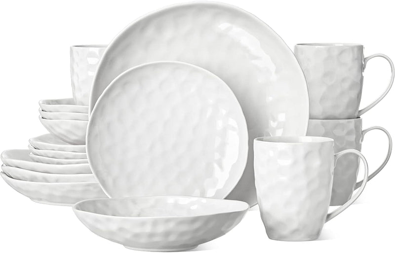 16-Piece Beige Dinnerware Set, Service for 4 People, Plates and Bowls Set, Porcelain Ceramic Dinner Set, Caramel, Modern Style