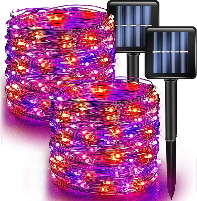 Dazzle Bright 2 Pack Solar String Lights Outdoor, Total 80FT 240LED Solar Powered Waterproof Fairy Lights 8 Modes, Silver Wire Lights (Warm White)