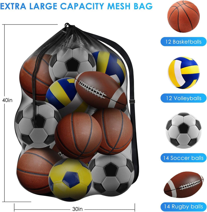 BROTOU Extra Large Sports Ball Bag Mesh, Basketball Bags Team Balls, Adjustable Shoulder Strap, Team Work Ball Bags for Holding Soccer, Football, Volleyball, Swimming Gear (30” X 40”)