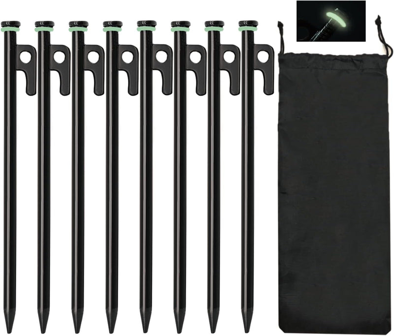 8/12/16Pack Tent Stake with Hammer, 8/10/12/16In Heavy Duty Tent Stakes + 10In Tent Stakes Hammer+Storage Pouch, Forged Steel Tent Stakes Used on Rocks (12 Pack 10In Tent Stakes+Hammer)