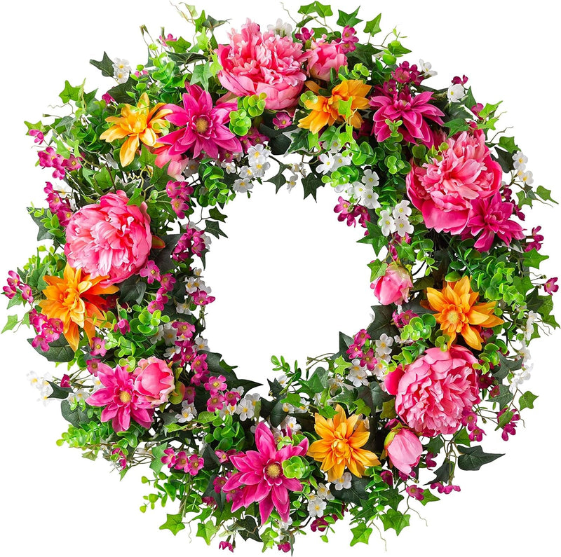 Balsam Hill | Spring Collection Artificial Flower Wreath 30" for Front Door | Radiant Pink Peony Flowers | Realistic Flora for Easter & Spring